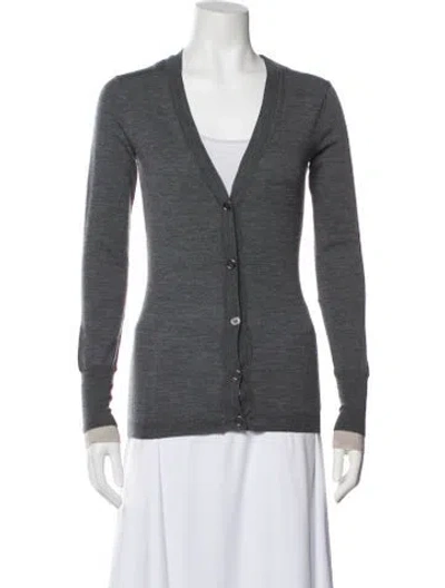 Pre-owned Burberry Merino Wool V-neck Sweater In Gray