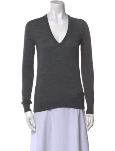 Pre-owned Burberry Merino Wool V-neck Sweater In Gray