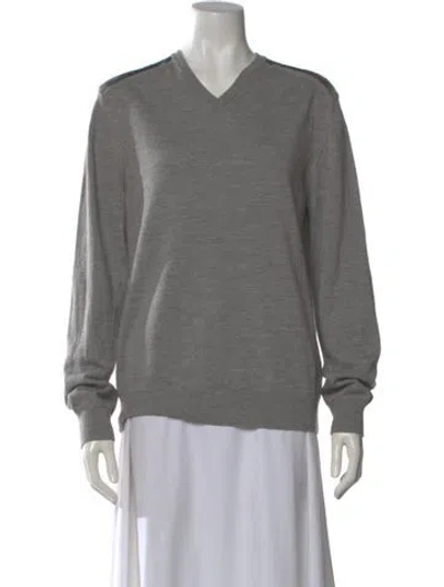 Pre-owned Burberry Merino Wool V-neck Sweater In Gray