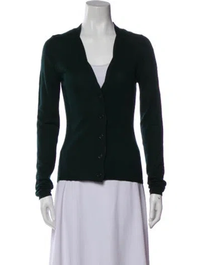 Pre-owned Burberry Merino Wool V-neck Sweater In Green