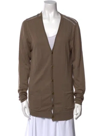 Pre-owned Burberry Merino Wool V-neck Sweater In Green