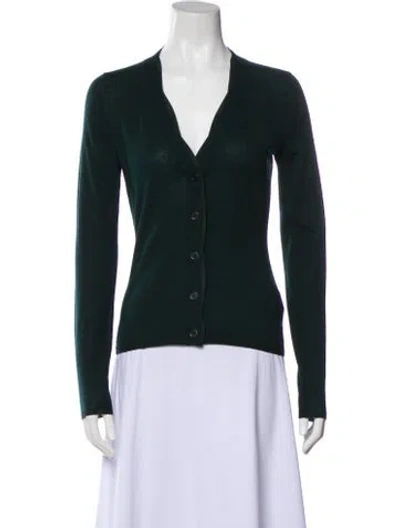 Pre-owned Burberry Merino Wool V-neck Sweater In Green