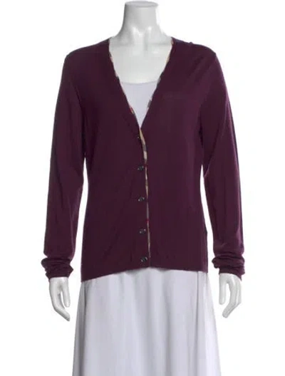 Pre-owned Burberry Merino Wool V-neck Sweater In Purple