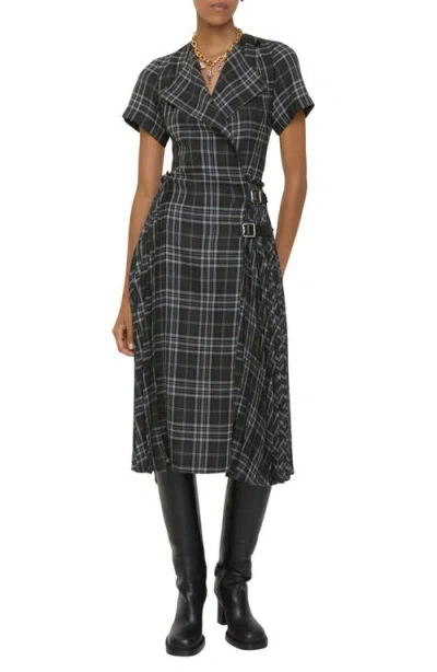 Burberry Meryl Check Midi Wrap Dress In Black