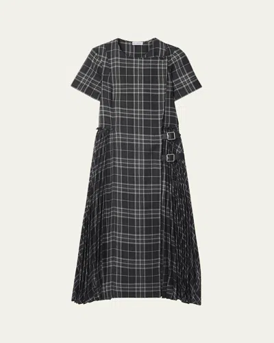 BURBERRY MERYL CHECK PLEATED MIDI WRAP DRESS