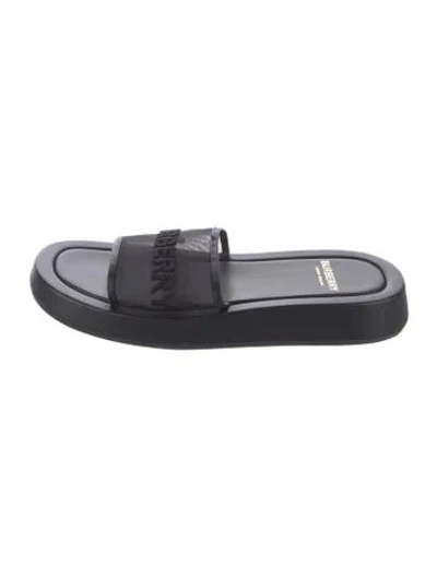 Pre-owned Burberry Mesh Embroidered Accent Slides In Black