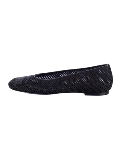 Pre-owned Burberry Mesh Leather Trim Embellishment Flats In Black