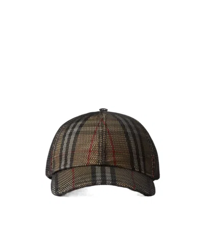 Burberry Mesh-overlay Checked Curved Peak Baseball Cap In Purple