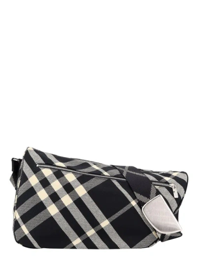Burberry Messenger Cotton Blend Bag With Check Jacquard Motif In Black