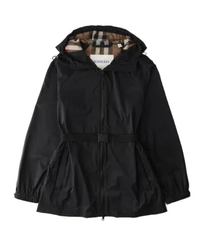 Burberry Metal Buckle Hooded Jacket In Black