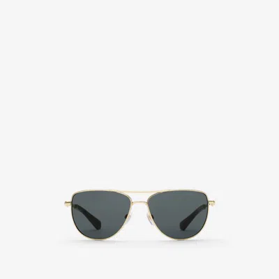 Burberry Metal Logo Square Sunglasses In Shiny Gold