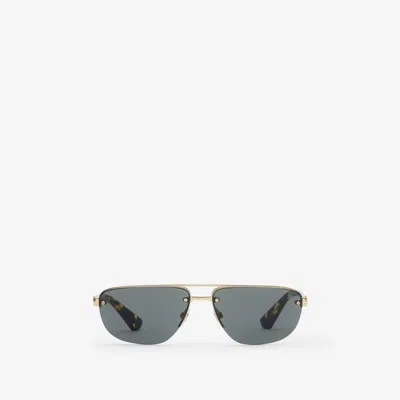 Burberry Metal Shield Rectangular Sunglasses​ In Gold