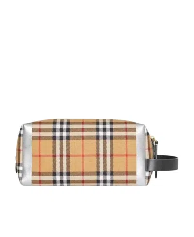 Burberry Metallic Detail Vintage Check Pouch In Nude