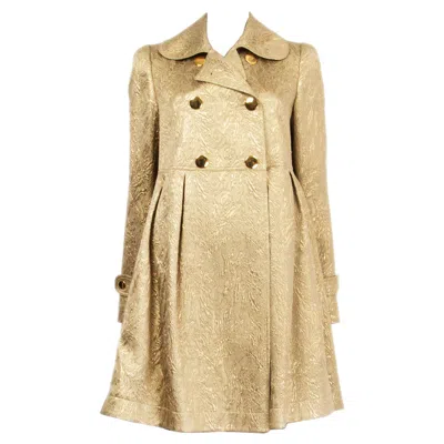 Pre-owned Burberry Metallic Gold Wool Silk Brocade Peacoat Coat Jacket 40 S
