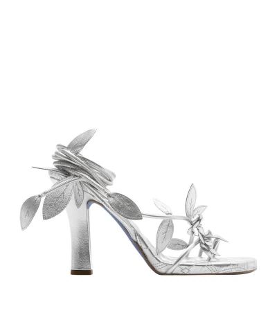 Burberry Metallic Ivy Flora Heeled Sandals 105 In Silver
