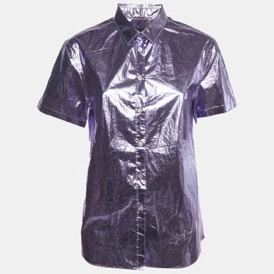 Pre-owned Burberry Metallic Purple Cotton Short Sleeve Button Up Shirt M