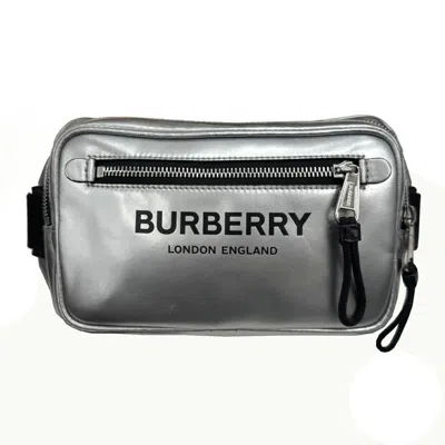 Pre-owned Burberry Metallic Silver Canvas Leather Shoulder Bag Sling Bag ()