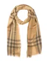 Burberry Embroidered Wool Blend Scarf In Brown