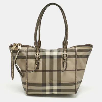 Pre-owned Burberry Metallic/smoked Check Pvc Salisbury Tote In Brown