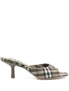 Burberry Khaki Check Linen Blend Mews High Mules In Green