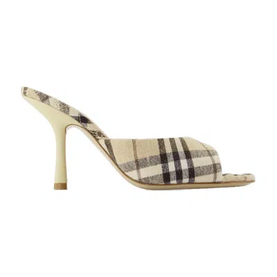 Burberry 90mm Lf Mews Check Textile Mules In Alabaster Ip Ch