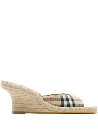 Burberry Checked Canvas-jacquard Espadrille Wedge Mules In Multicolor