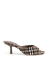 Burberry Khaki Check Linen Blend Mews High Mules In Brown