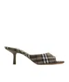 Burberry Khaki Check Linen Blend Mews High Mules In Green
