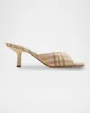 Burberry Beige Check Linen Mule Sandals With 6.5 Cm Heel Lf Mews 65 Chk 162393 In Teacup Ip Check