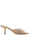 Burberry Beige Check Linen Mule Sandals With 6.5 Cm Heel Lf Mews 65 Chk 162393