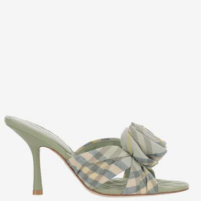 BURBERRY MEWS ROSE STRETCH LINEN BLEND CHECK MULES