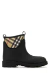 Burberry Check Pattern Ankle Boots Pull Tab Round Toe In Black