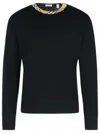 Burberry Crew Neck Knitwear With Distinctive Patterned Collar In Black