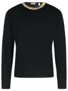 Burberry Crew Neck Knitwear With Distinctive Patterned Collar In Black