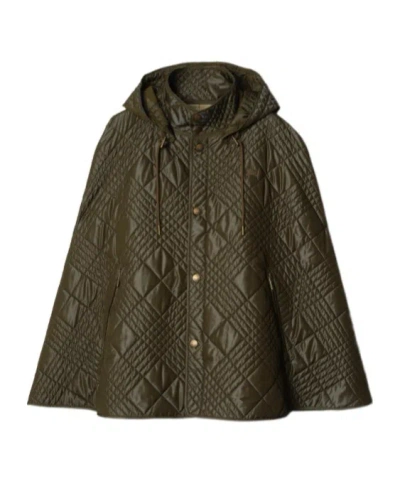 Burberry Micro Check-stitch Nylon Blend Cape In Green