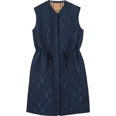 Burberry Micro Check-stitch Nylon Blend Gilet In Blue