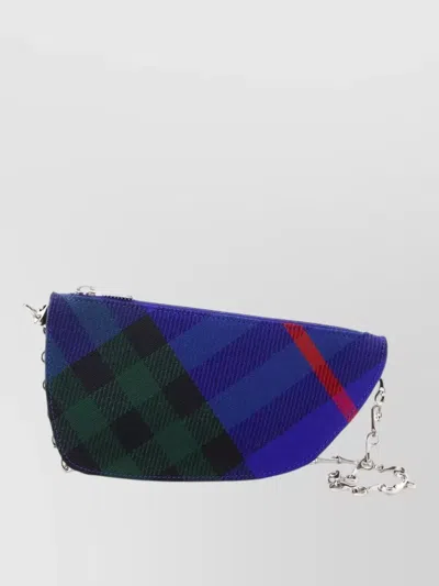 Burberry Micro Shield Chain Wallet Polyester Plaid In Blue