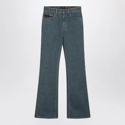 Burberry Mid-blue Jeans With Check-pattern Pocket Women In Gray