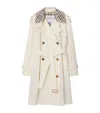 Burberry Double-breasted Checked Cotton-gabardine Trench Coat In White