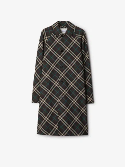 Burberry Mid-length Check Car Coat In Black