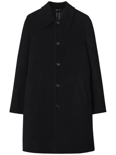 Burberry Collared Coat With Side Pockets And Long Sleeves In Black