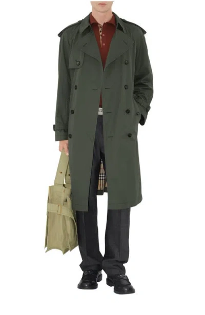 Burberry Mid-length Gabardine Trench Coat In Green