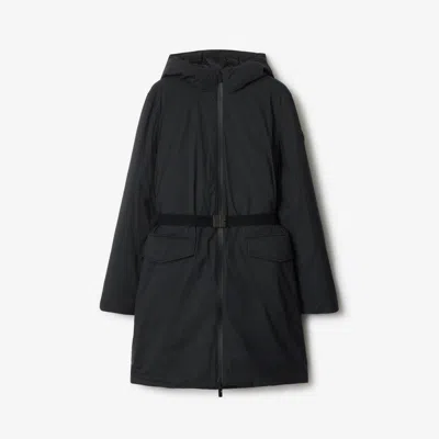 Burberry Mid-length Hooded Nylon Coat In Black