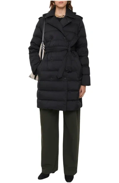Burberry Double Breasted Belted Hooded Puffer Coat In Black