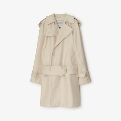 Burberry Mid-length Silk Blend Trench Coat In Grain