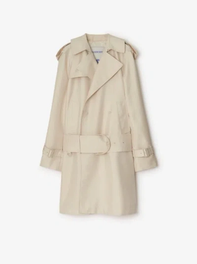 Burberry Mid-length Silk Blend Trench Coat In Grain