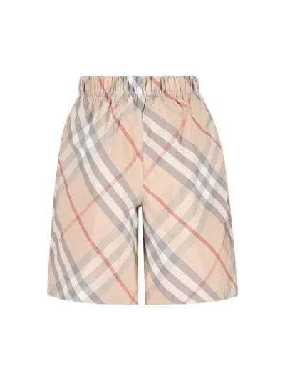 Burberry Kids' Mid-rise Check-printed Deck Shorts In Neutrals