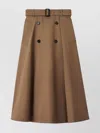 Burberry Midi A-line Skirt With Belt And Buttons In Brown