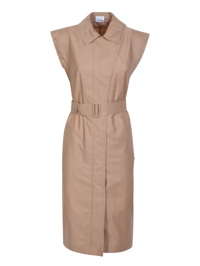 Burberry Belted Cotton-sateen Midi Dress In Beige