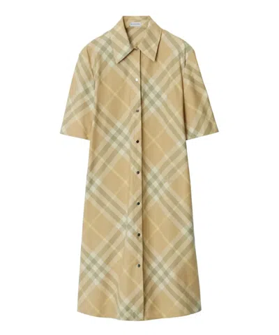 Burberry Check Cotton Shirt Dress In Beige